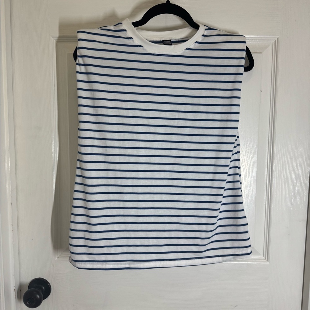SHEIN Boxy Blue and White Sleeveless Tee Shirt Blouse Size S